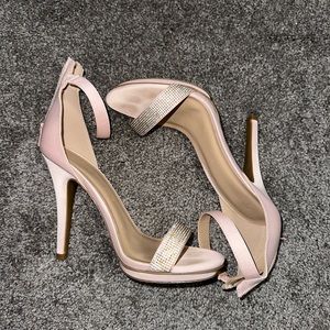 Pink satin rhinestone heels